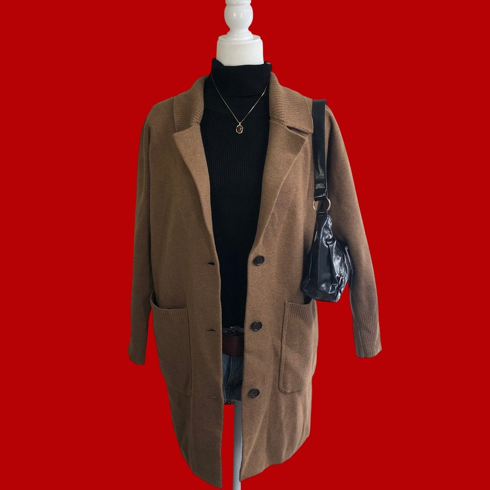 J.Crew Camel Brown Merino Wool Longline Sweater Blazer Cardigan Jacket Womens XS